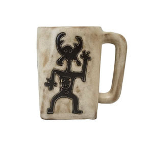 Mara Stoneware 12-Ounce Mug Brown/Tan Petroglyph Figure-Square Base